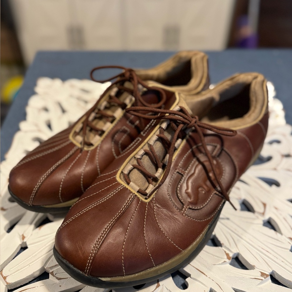 MARC ECKO Fast Track Brown Bomber Leather Sneakers Mend Size 12 NWOB